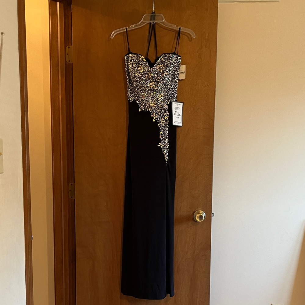 Crystal Doll Black Dress with beaded and sequin silver and iridescent Accents